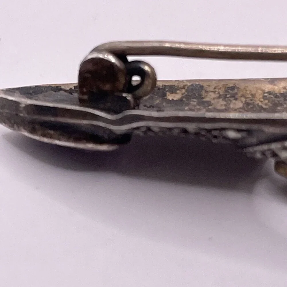 925 Sterling Silver Vintage Blue Topaz‎ Amethyst Citrine & Marcasite Brooch Pin